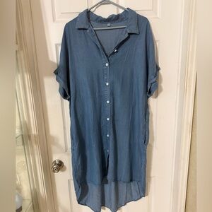 Blue High Low Luxury Button-Up Dress